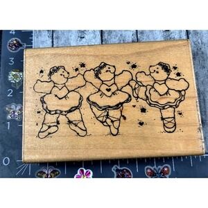 Dots Tutu Cute Dancing Ballerina Bears U122 Rubber Stamp Wood #Q73